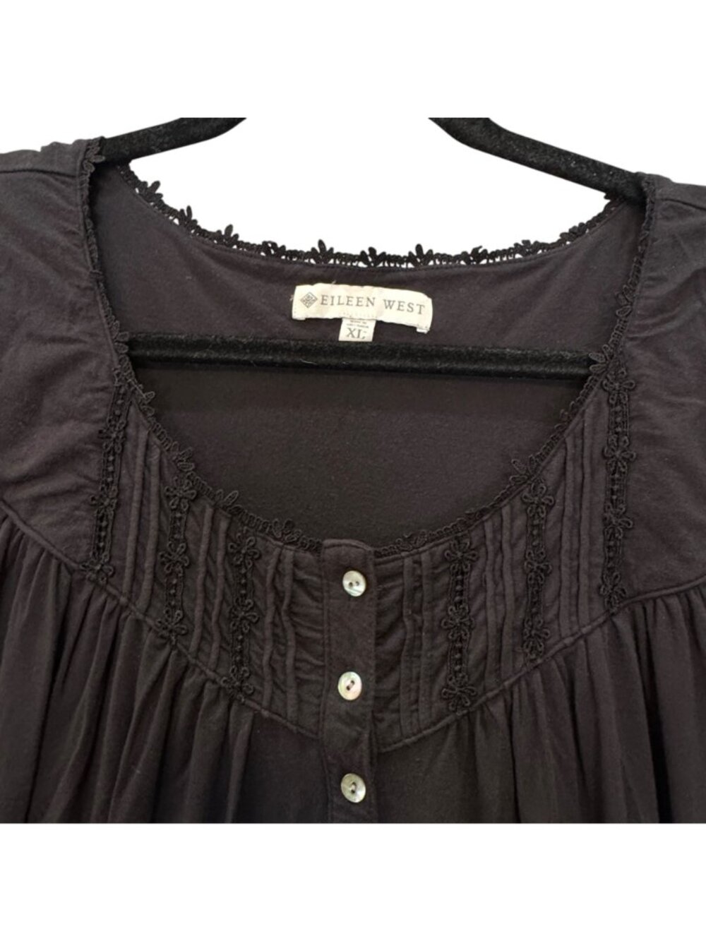Eileen West Women's XL Nightgown Solid Black Tencel Modal Long Sleeve Waltz - Picture 5 of 9